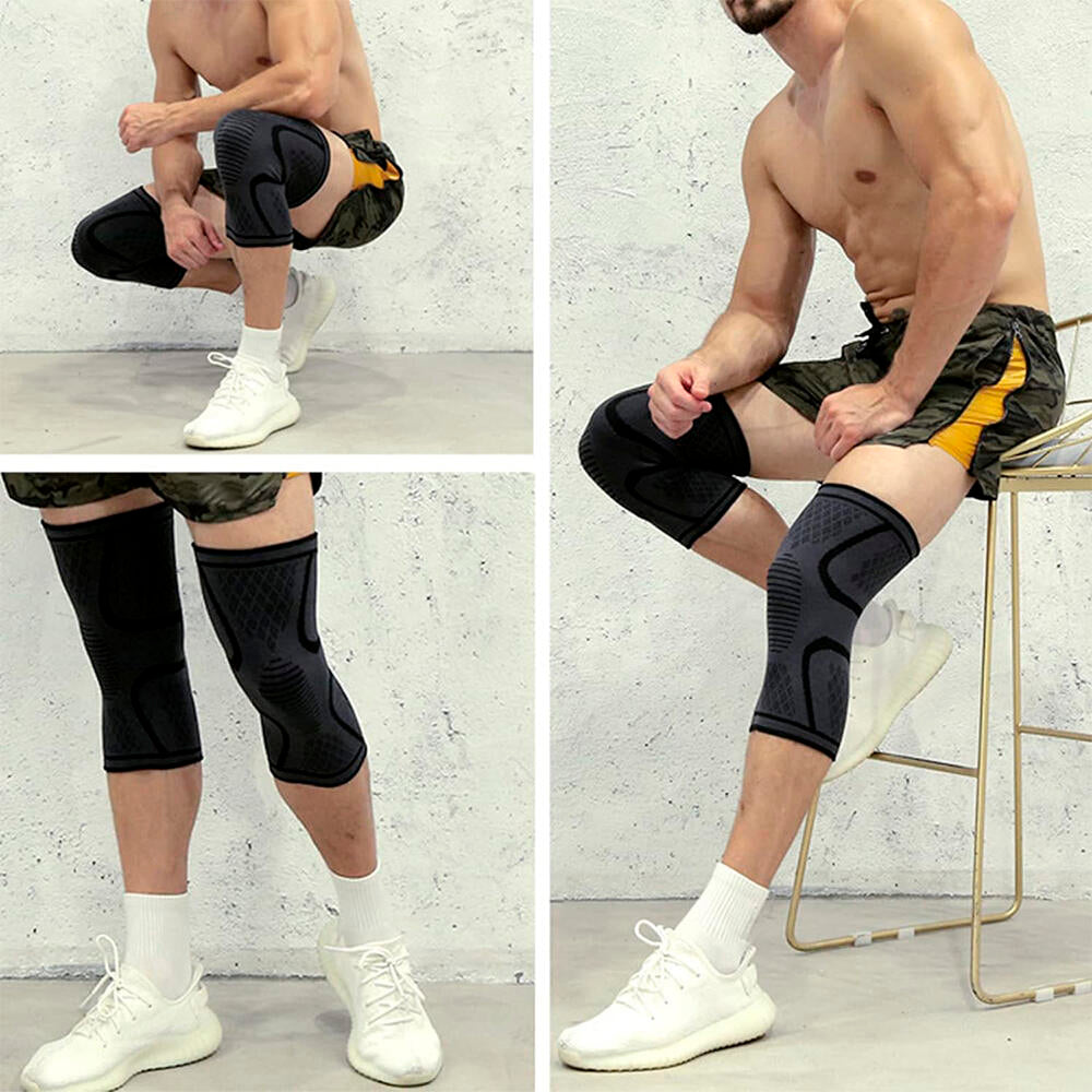 Joelheira desportiva, joelheira ortopédica de compressão rotuliana, elástica, antiderrapante e respirável.